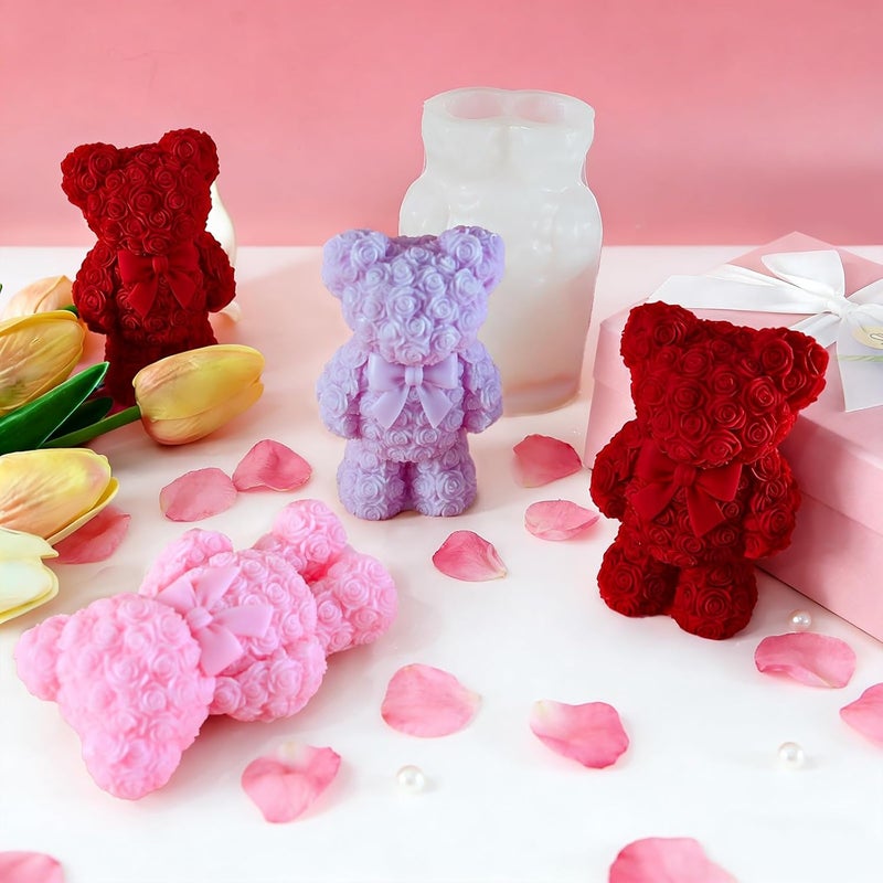 ZQYSING Standing Rose Bear Silicone Molds, 3D Cute Rose Bear Molds for Soap Candles Wax Epoxy Resin Casting Home Decor Valentine/Mother' Day/Wedding/Anniversary/Birthday Gifts - Image 4